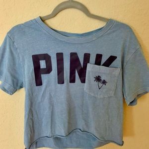 Blue Cropped Victoria Secret Pink T-Shirt
